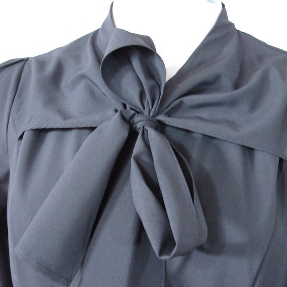 Black 2XL Button Front Shoulder Overlay Tie Business Everyday Classic L/S Blouse - Picture 10 of 11